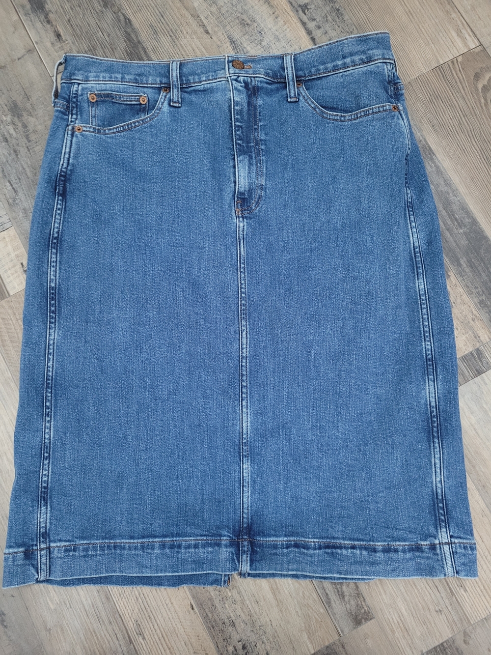 J Crew Size 14 Modest Denim Midi Jean Skirt Stretch Pencil Classic Church